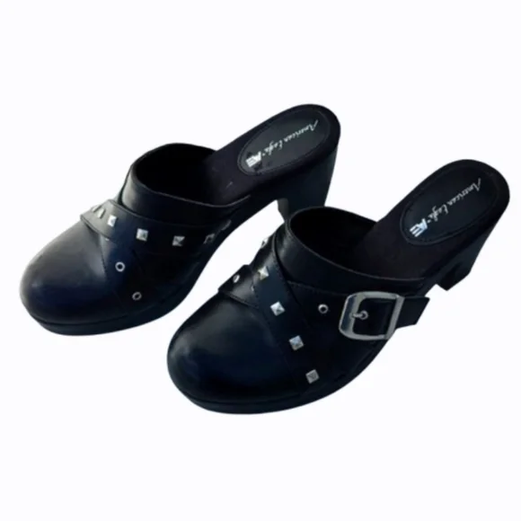 Studded Chunky Heeled Slip-on Moto Platform Mules Clogs Y2K (7.5) - Picture 1 of 12